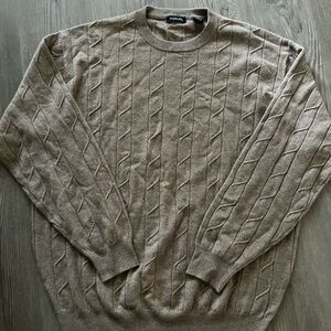 Cashmere Size XXL Men’s Taupe Cable Knit Crewneck Sweater, Saddles